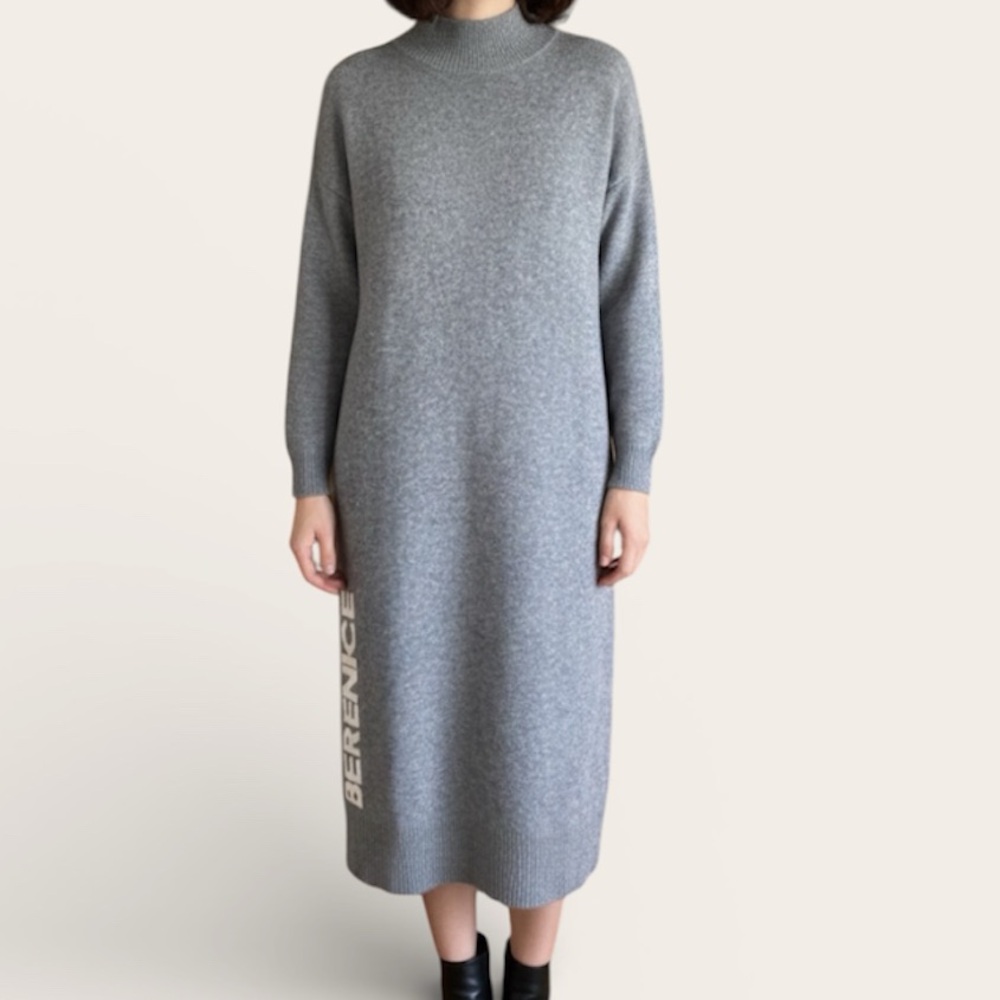 Berenice Paris Gray Midi‎ Long Sleeve Wool Dress Size S